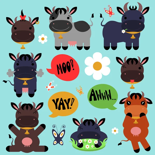 Set of cute cartoon cows — Stock Vector