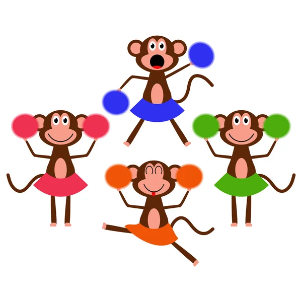Τέσσερα κορίτσια μαϊμού χαριτωμένο μαζορέτα — Διανυσματικό Αρχείο