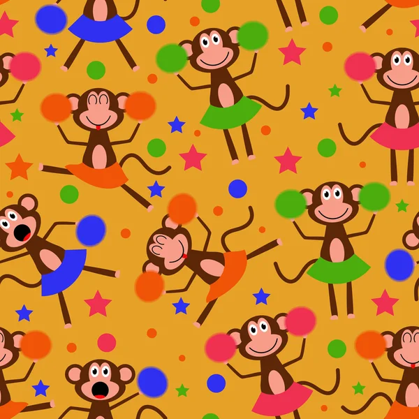Seamless mönster med rolig söt cheerleader monkey tjejer — Stock vektor