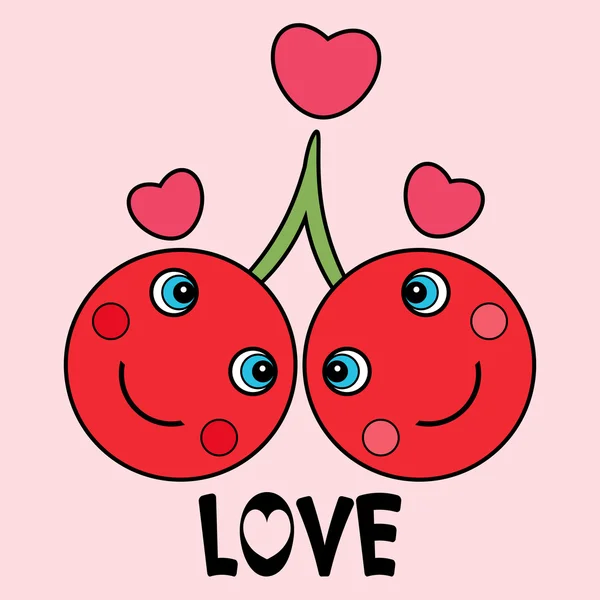 两个可爱的樱桃，在爱中 — 图库矢量图片
