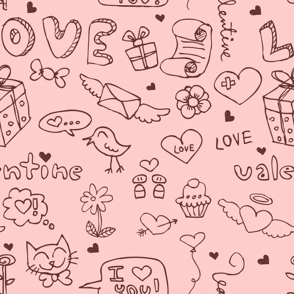 Romantic seamless pattern with doodles — Stock Vector