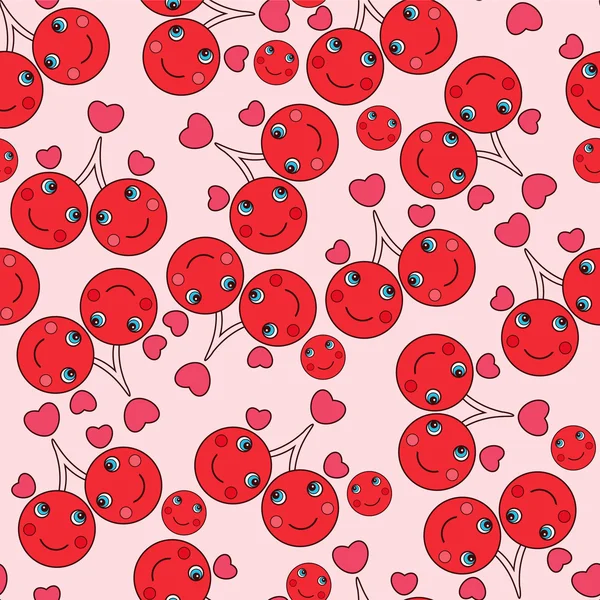 Modèle sans couture avec des cerises mignonnes en amour — Image vectorielle