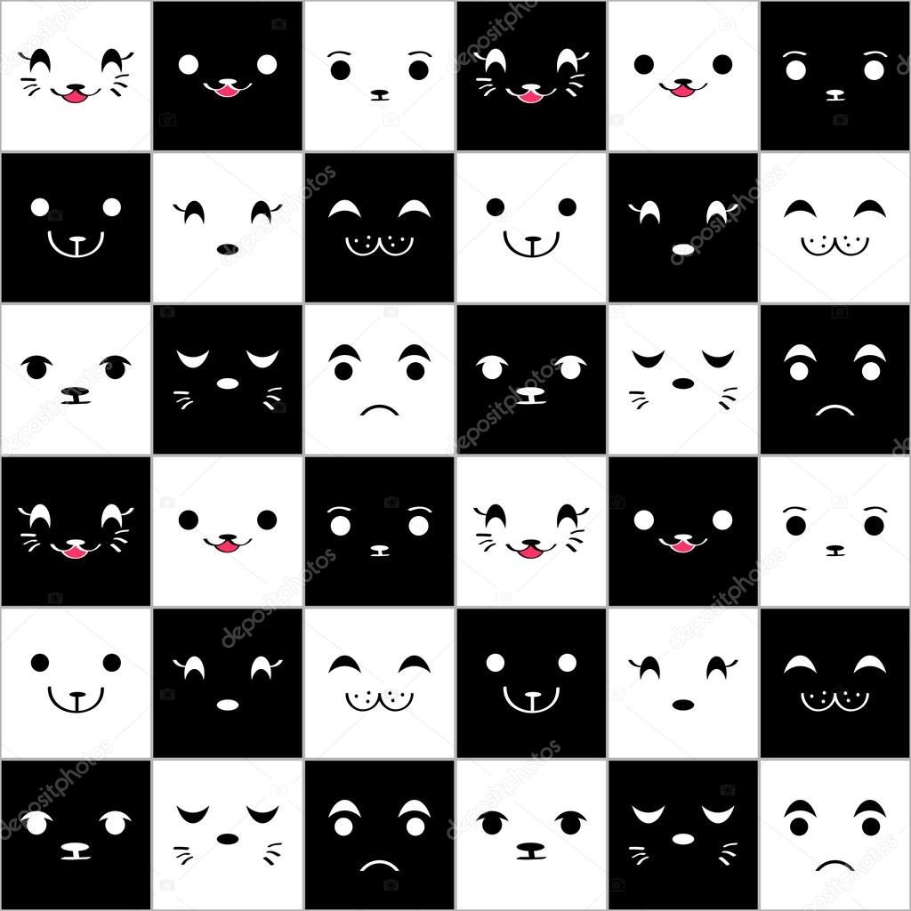 Seamless pattern with cute cartoon animal faces