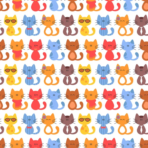 Nahtloses Muster mit verschiedenen bunten Cartoon-Katzen — Stockvektor