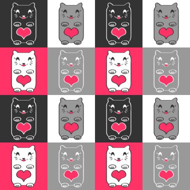 sevimli kedi ve kalpler