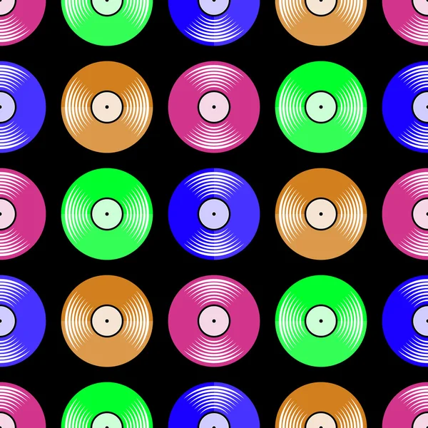 Modèle sans couture avec disques vinyle lumineux — Image vectorielle