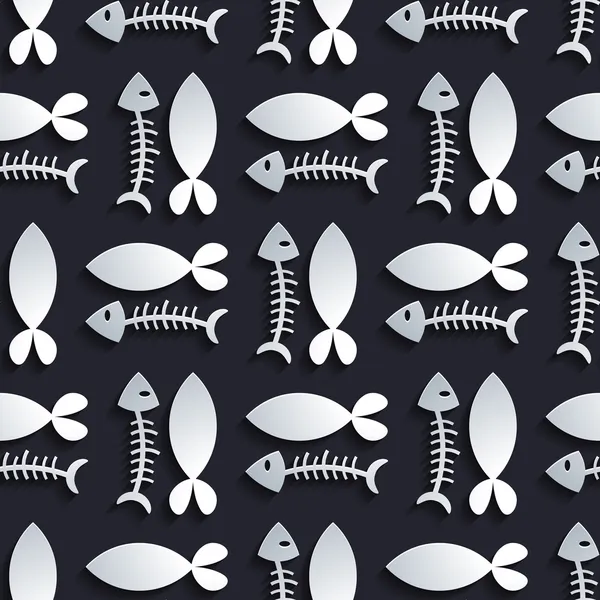 Seamless pattern with fish skeletons silhouettes — Stock Vector