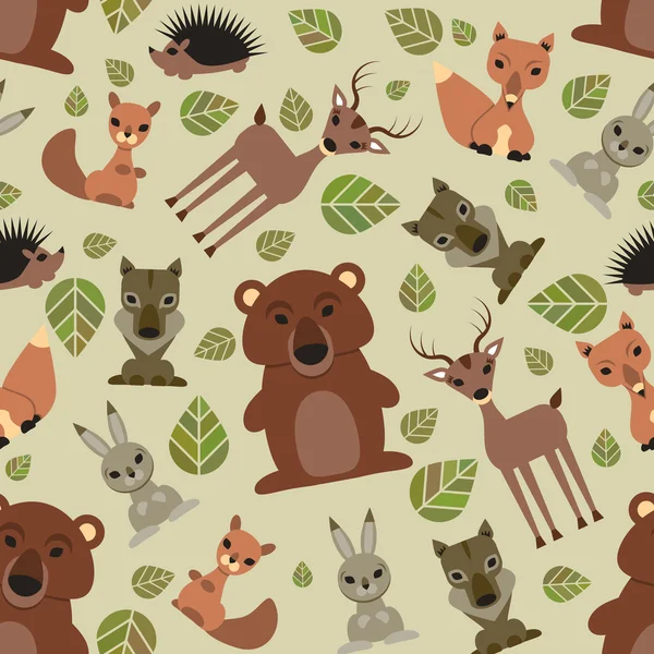 Seamless pattern with cute wild animals — Stock Vector