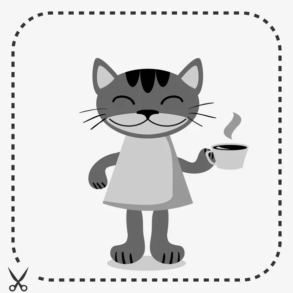 Cute kitty in clothes holding a cup of coffee — Stock Vector