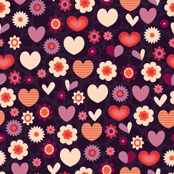 Patrón con flores y corazones — Vector de stock
