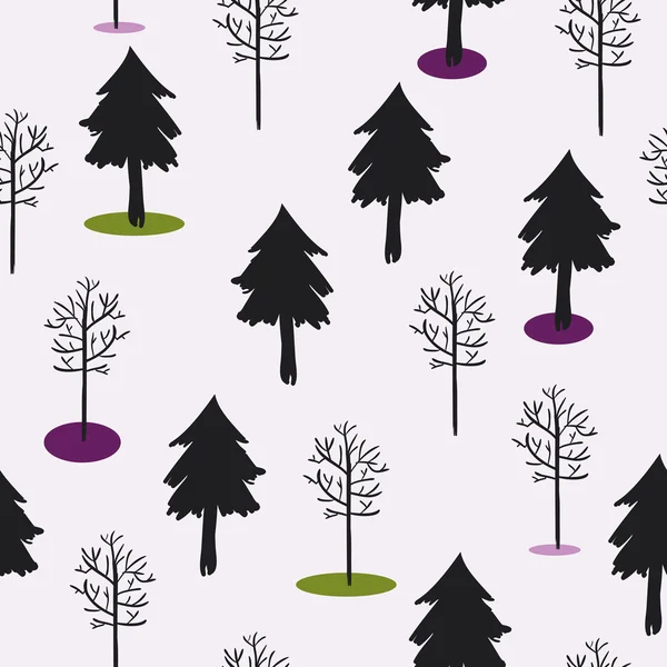 Modèle avec des arbres dessinés à la main — Image vectorielle