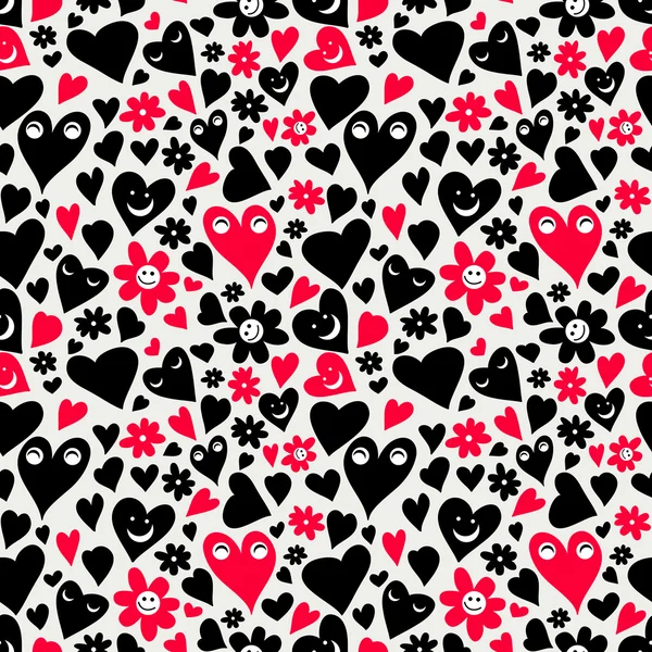 Romantic seamless pattern with funny hearts — Stock Vector