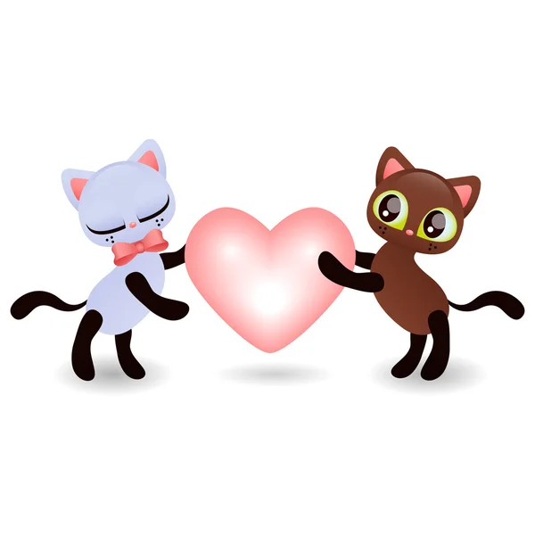 Χαριτωμένα γατάκια που κατέχουν μια καρδιά — Διανυσματικό Αρχείο
