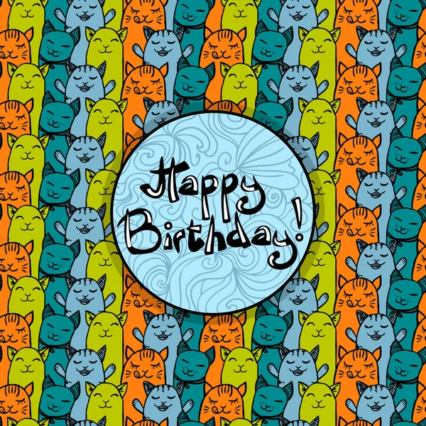 Feliz cartão de aniversário wiyh gatos —  Vetores de Stock