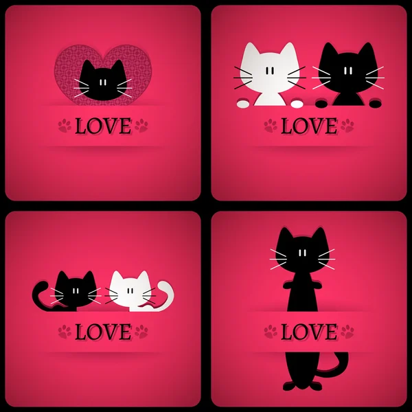 Tarjetas románticas con gatos — Archivo Imágenes Vectoriales