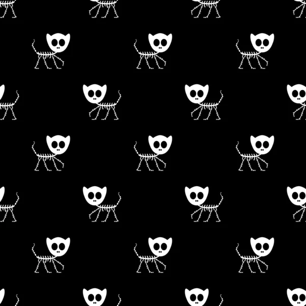 Seamless pattern with kitty skeletons — Stock Vector