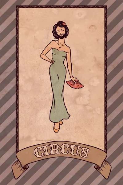 Vintage sirk illüstrasyon, sakallı kadın — Stok Vektör