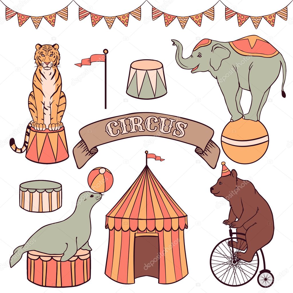 Cute circus animals set