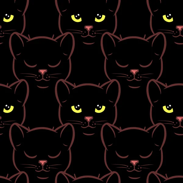 かわいい黒の猫とのシームレスなパターン — ストックベクタ