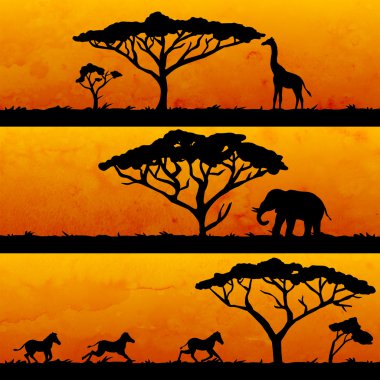 Afrika doğayı ve hayvanları siluetleri