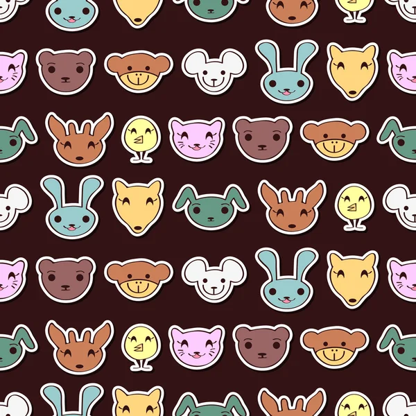 Lindo patrón de caras animales — Vector de stock