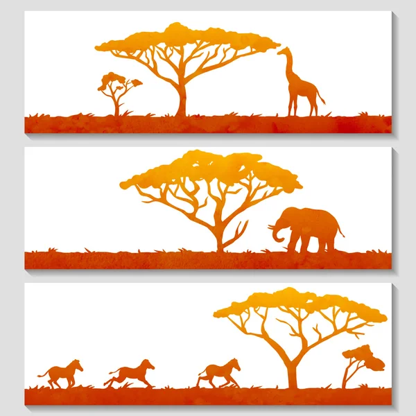 Afrikaanse natuur en dieren silhouetten — Stockvector