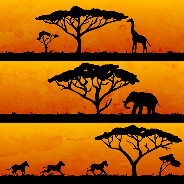 African nature and animals silhouettes