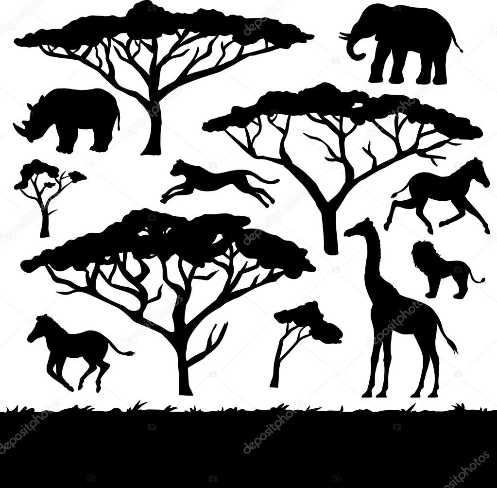 African animals silhouettes set