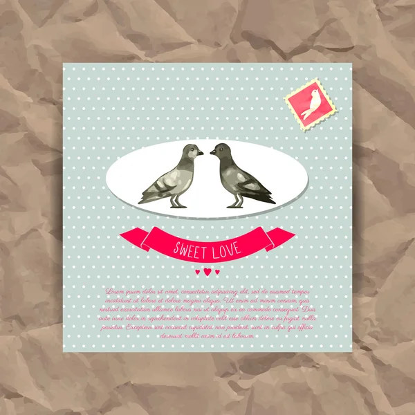 情人节卡与可爱的鸟 — 图库矢量图片