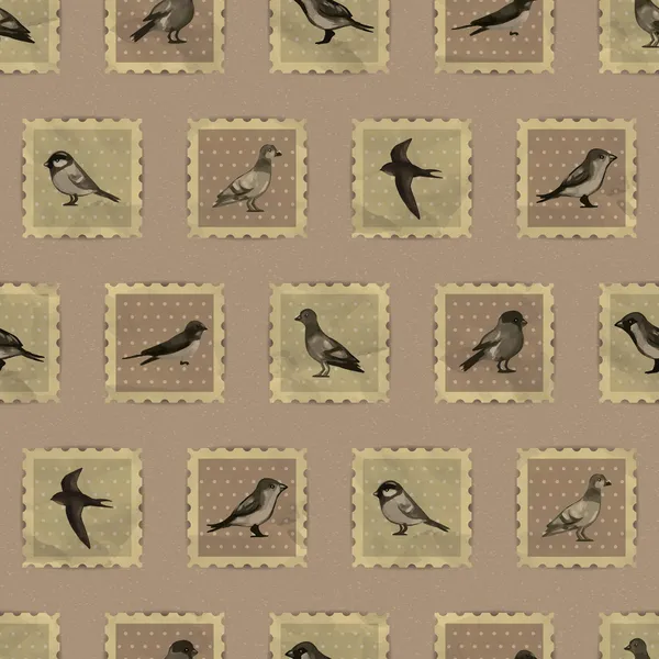 Timbres oiseaux motif sans couture — Image vectorielle