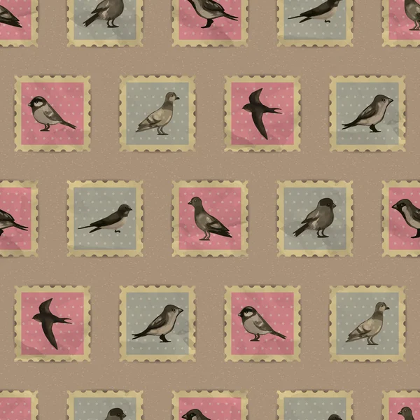 Μοτίβο με πουλί γραμματόσημα — Διανυσματικό Αρχείο