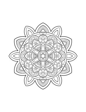 Mandala deseni, soyut arkaplan veya yetişkin boyama kitabı sayfası için yuvarlak dekoratif süs, vektör illüstrasyonu