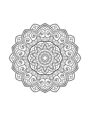 Mandala deseni, soyut arkaplan veya yetişkin boyama kitabı sayfası için yuvarlak dekoratif süs, vektör illüstrasyonu