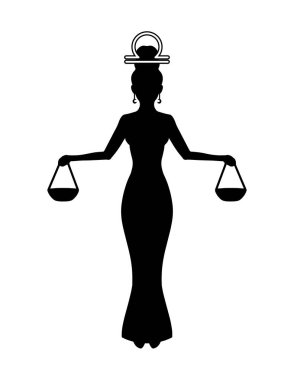 Terazi burcu burç resmi, yetişkin boyama kitabı sayfası, güzel burç sembolü kız, vektör illüstrasyon