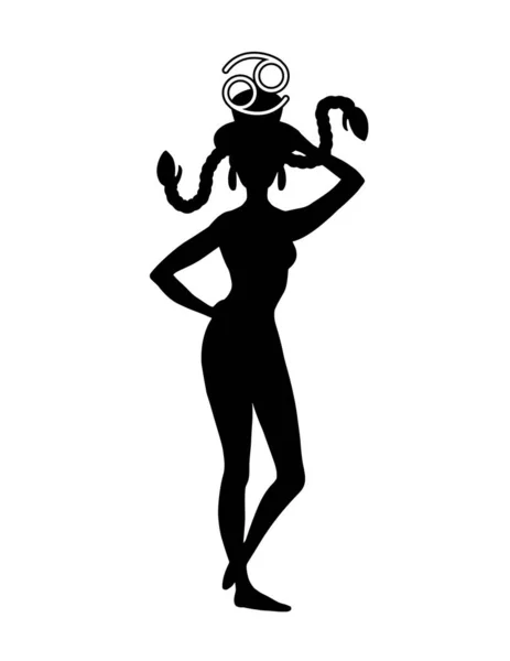 Rakovinný Zvěrokruh Symbol Kresby Stránka Barevným Zabarvením Krásná Horoskskopská Dívka — Stockový vektor