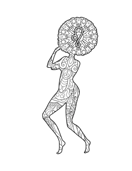 Изображение Знака Зодиака Лео Страница Книги Раскраски Взрослых Красивая Девушка — стоковый вектор