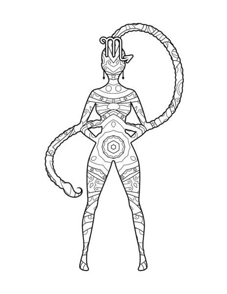 Знак Зодиака Скорпиона Страница Книги Раскраски Взрослых Красивая Девушка Символ — стоковый вектор