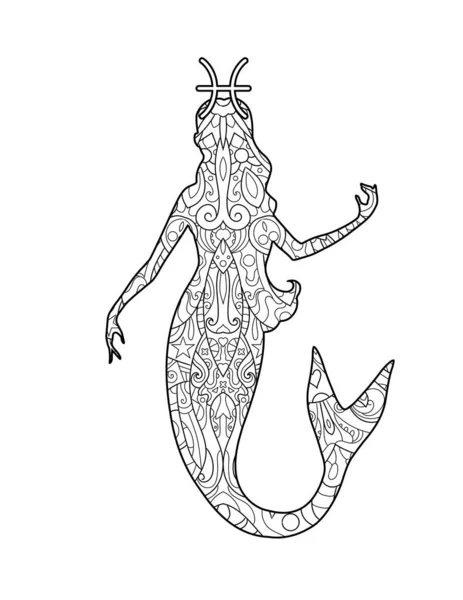 Fische Tierkreiszeichen Kunstwerk Erwachsene Malbuch Seite Schönes Horoskop Symbol Mädchen Stockvektor