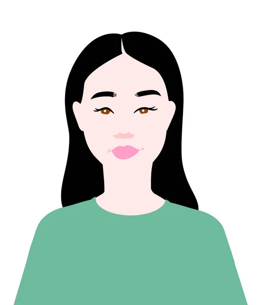 Портрет Азійської Жінки Довгим Волоссям Векторний Малюнок — стоковий вектор