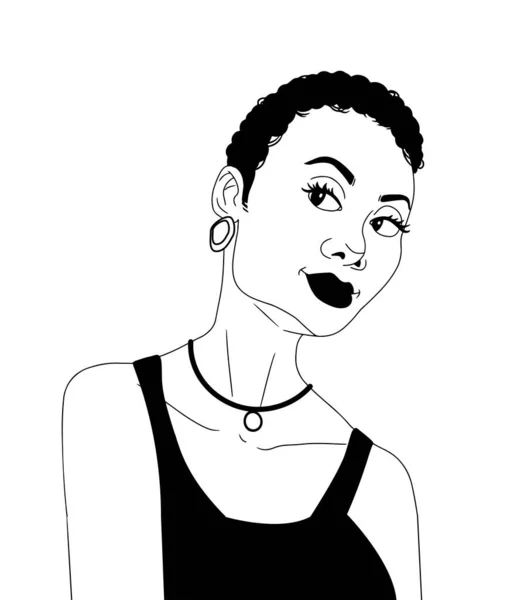 Portrait Femme Noire Aux Cheveux Courts Souriants Illustration Vectorielle — Image vectorielle