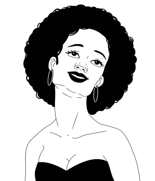 Retrato Mujer Negra Con Pelo Grande Sonriendo Ilustración Vectorial — Vector de stock