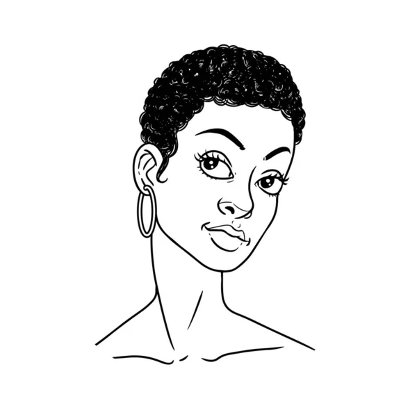 Mulher Negra Jovem Bonita Com Retrato Cabelo Curto Ilustração Vetorial —  Vetores de Stock