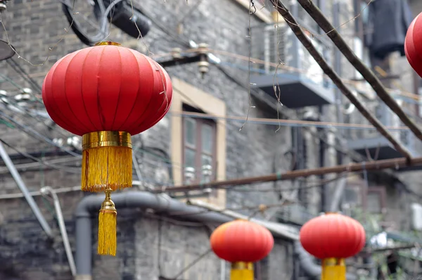 Červené Lampiony na tianzifang, Šanghaj — Stock fotografie