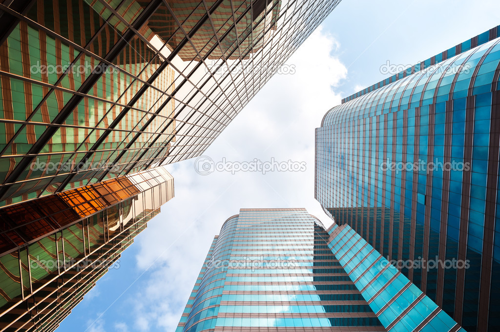 Mirrored high-rise office buildings at Harbour City, Hong Kong