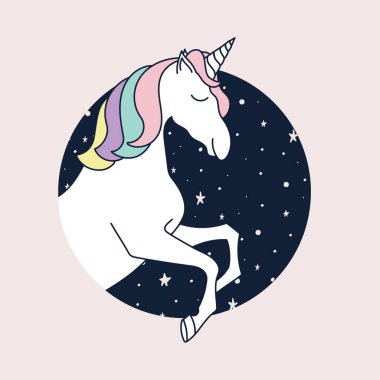 Yıldızların Arkaplanda Tatlı Tekboynuz El Çizimi Çizimi