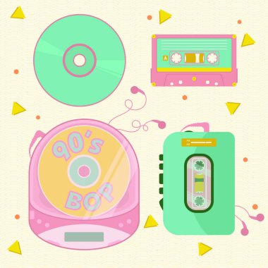 90s Nineties Portable Music Players Cassette Player CD Compact Disc Diskman Walkman Portable CD Player Portable Cassette Player clipart