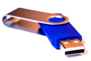 Blue USB stick with white background clipart