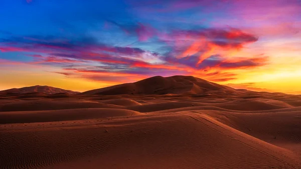 Sunset Auf Der Dunes Merzouga Erg Chebbi Marokko — Stockfoto
