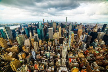 NEW YORK, ABD - 29 Eylül 2018: MANHATTAN, New York City. Manhattan gökdeleni ve gökdelenlerin hava manzarası. New York City, ABD.