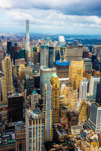 NEW YORK, USA - September 29, 2018: MANHATTAN, NEW YORK CITY. Manhattan skyline and skyscrapers aerial view. New York City, USA.